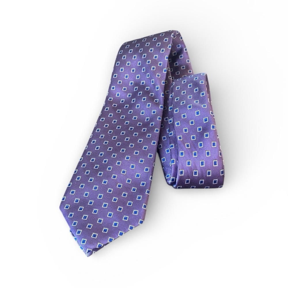 Allen Edmonds Lavender Purple Blue‎ Print Silk Tie